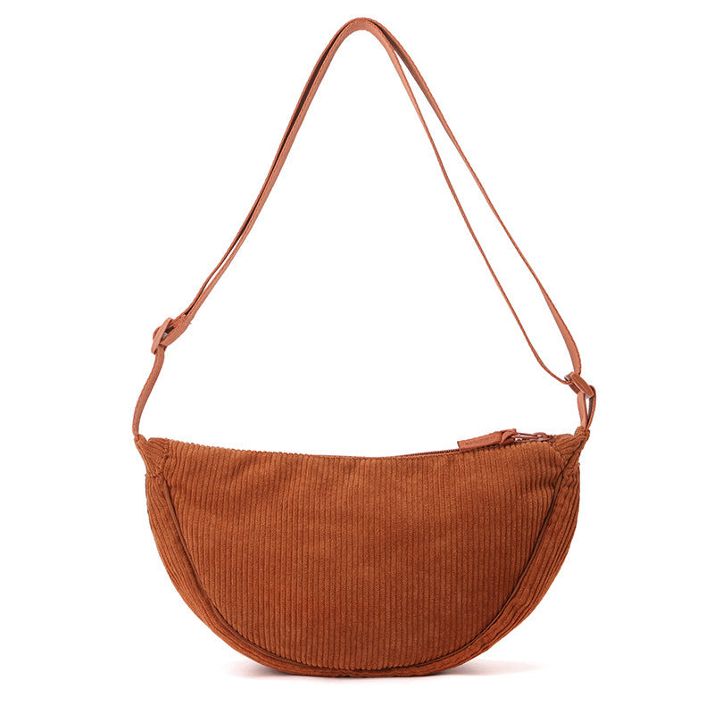 Ribbed Crescent Crossbody in Rust
