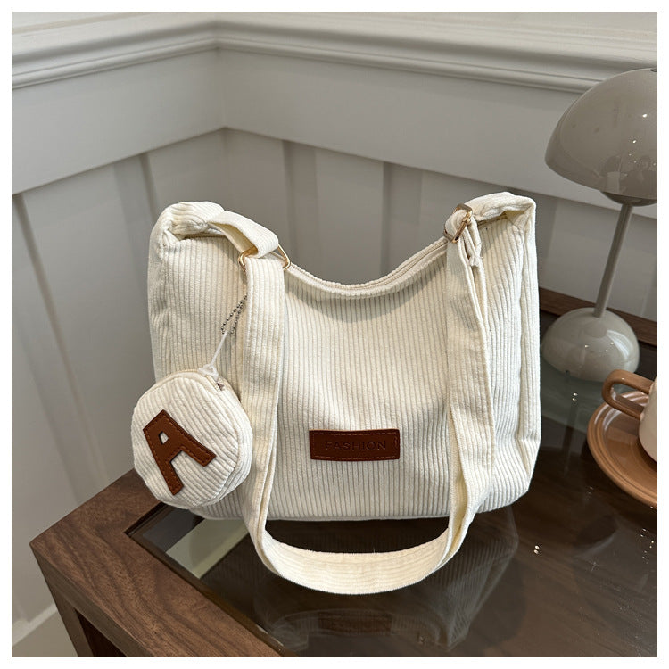 Soft Ribbed Shoulder Tote in White