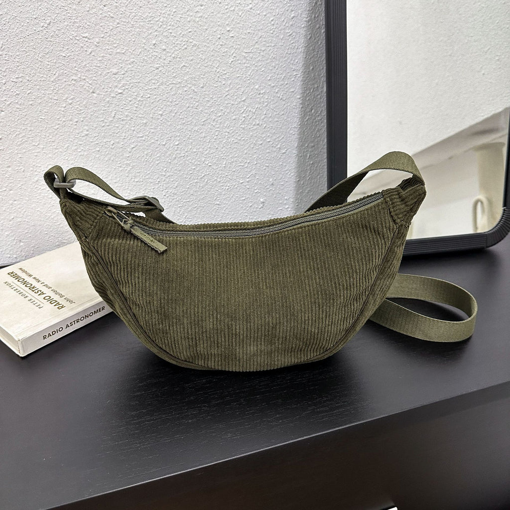 Corduroy Crescent Crossbody in Olive