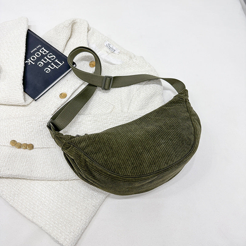 Corduroy Crescent Crossbody - shoulder bag detail