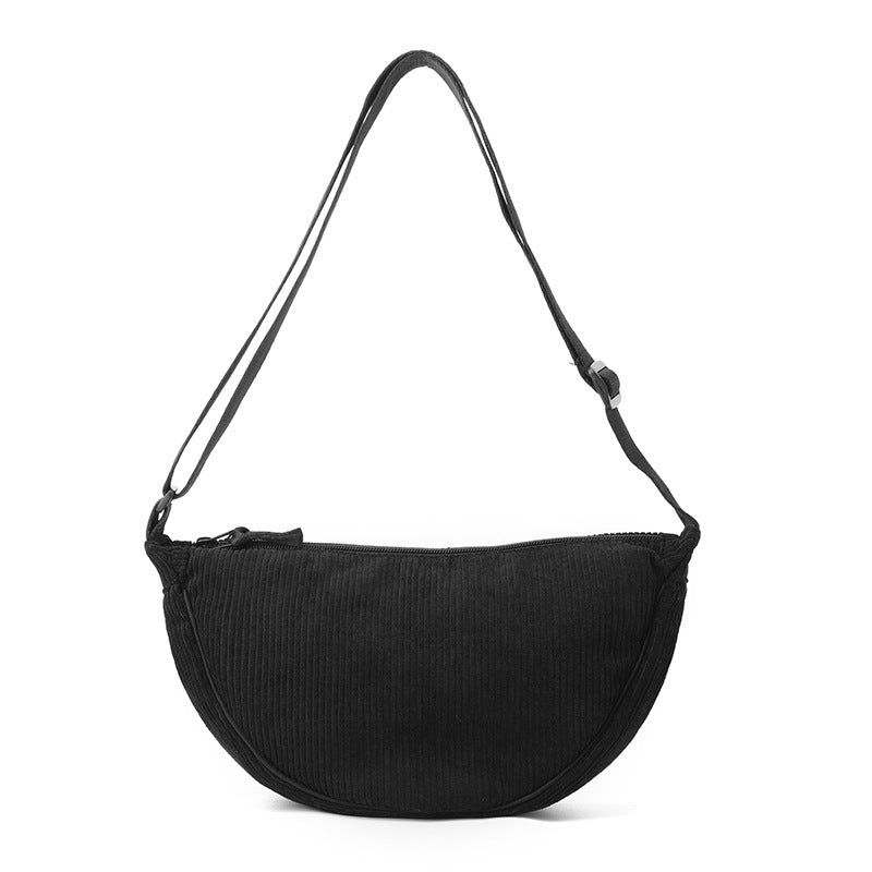Ribbed Crescent Crossbody in Black