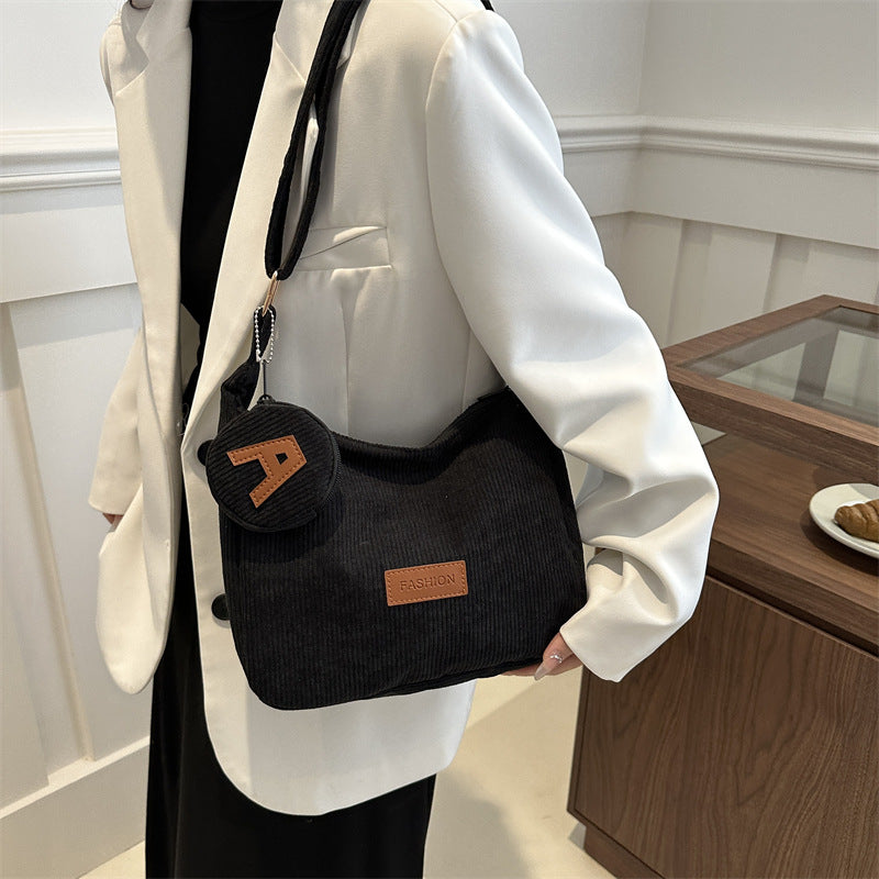 Soft Ribbed Shoulder Tote - shoulder bag detail
