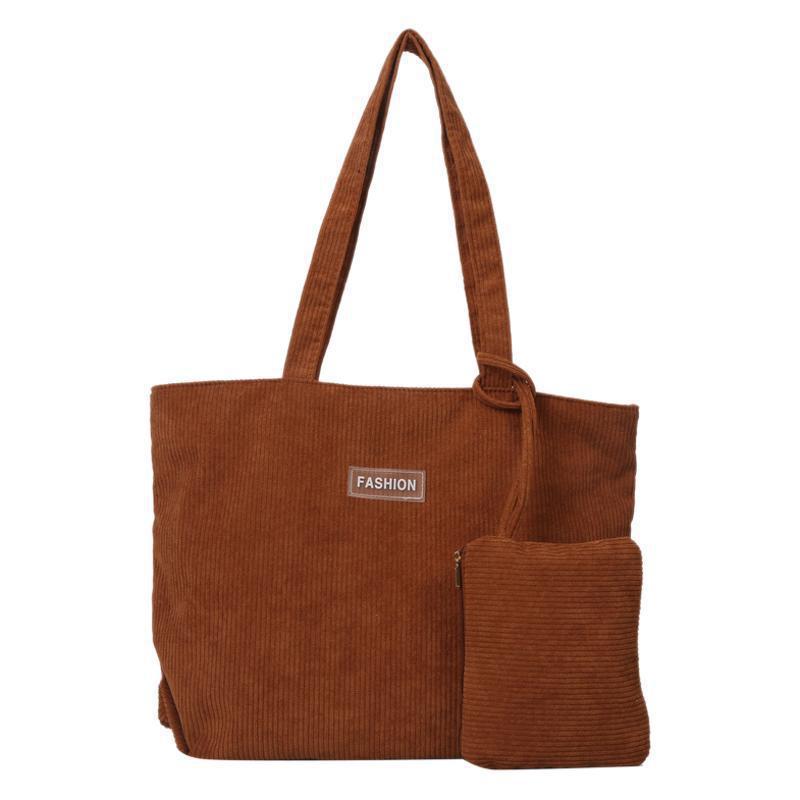 Soft Curve Everyday Tote — brown, front view with matching pouch
