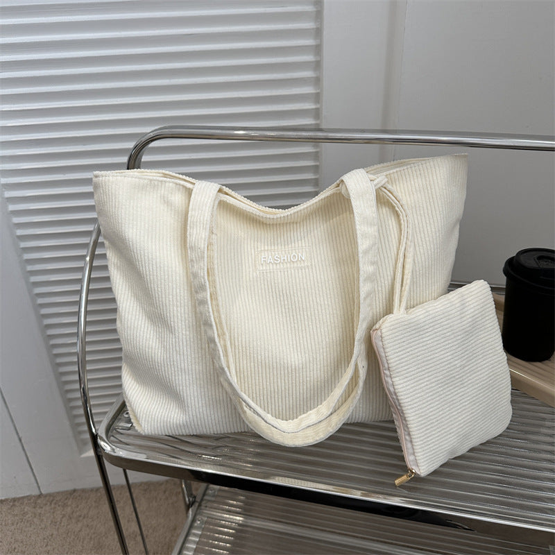 Soft Curve Everyday Tote in White - Bag + pouch