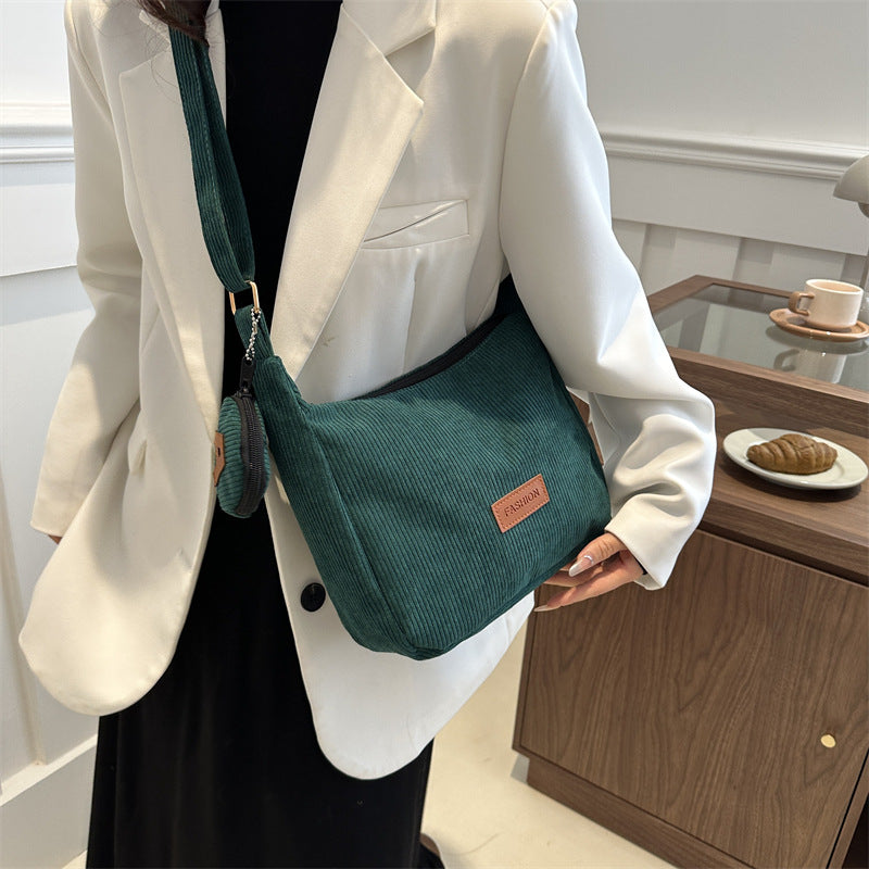 Soft Ribbed Shoulder Tote - shoulder bag detail