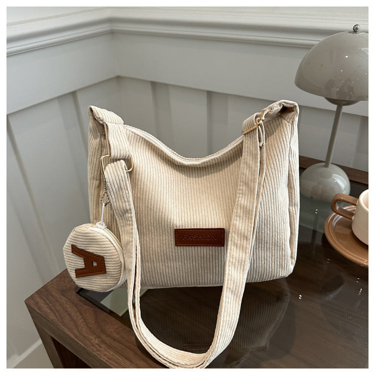 Soft Ribbed Shoulder Tote in Khaki