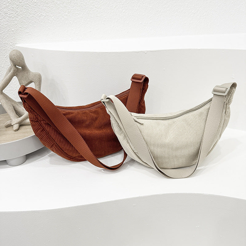 Corduroy Crescent Crossbody - shoulder bag detail