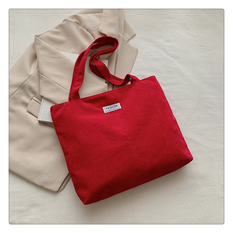 Everyday Ribbed Zip Tote in Red