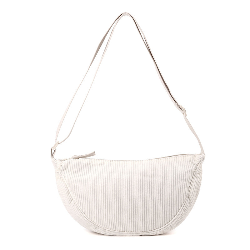 Ribbed Crescent Crossbody in White