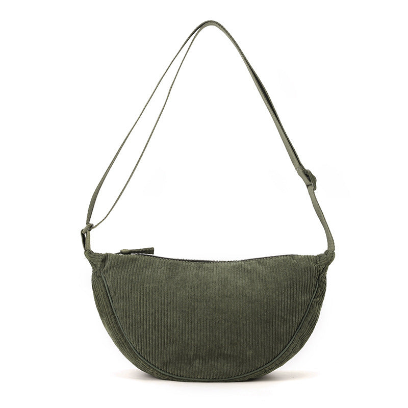 Ribbed Crescent Crossbody in Dark Green