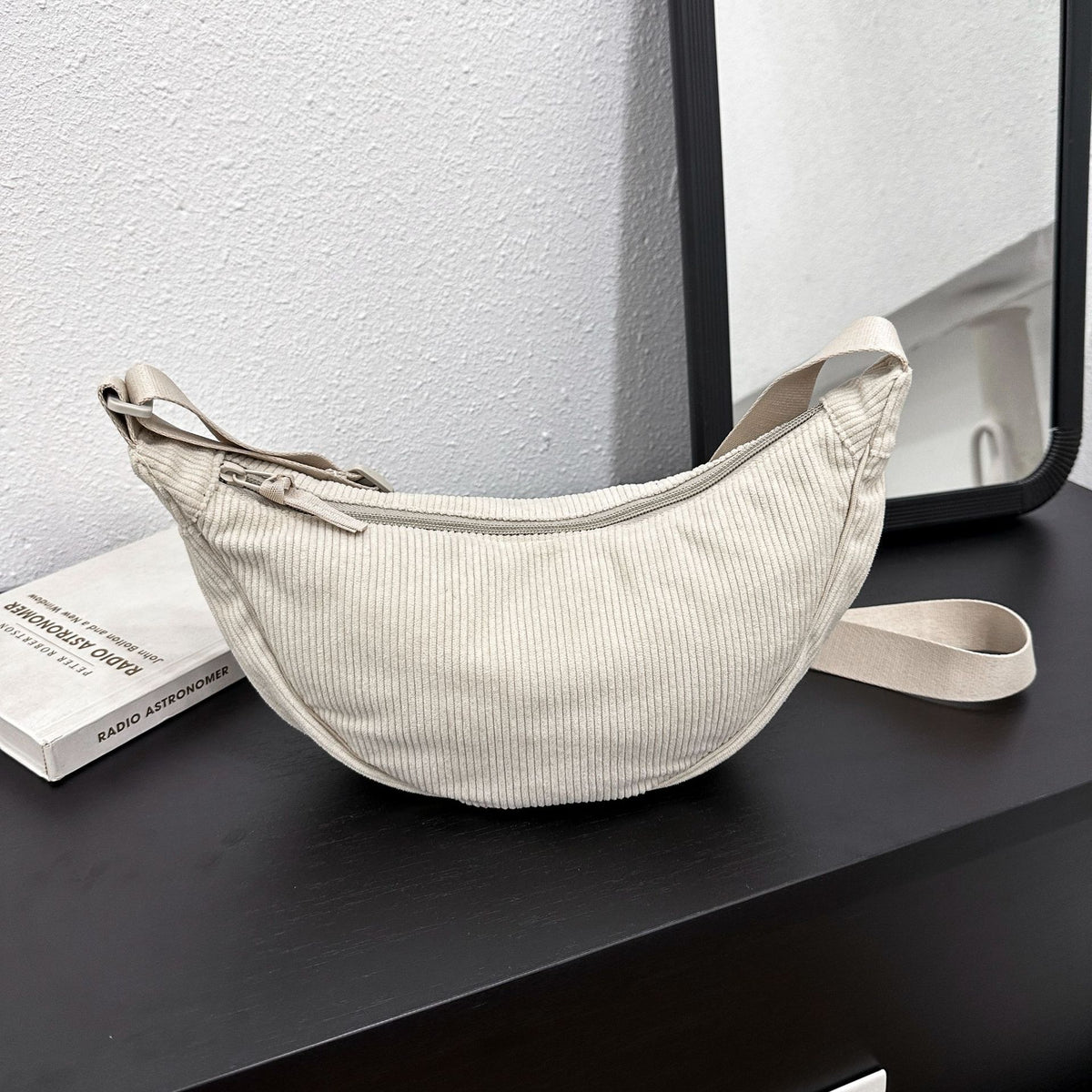 Corduroy Crescent Crossbody in Ivory