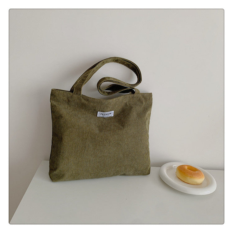 Everyday Ribbed Zip Tote in Olive Green