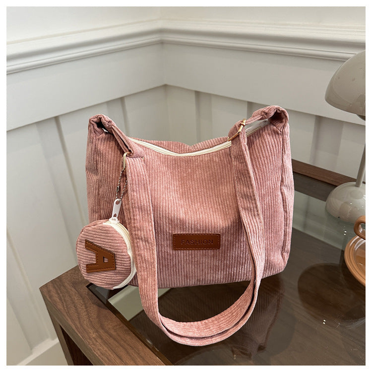Soft Ribbed Shoulder Tote in Pink