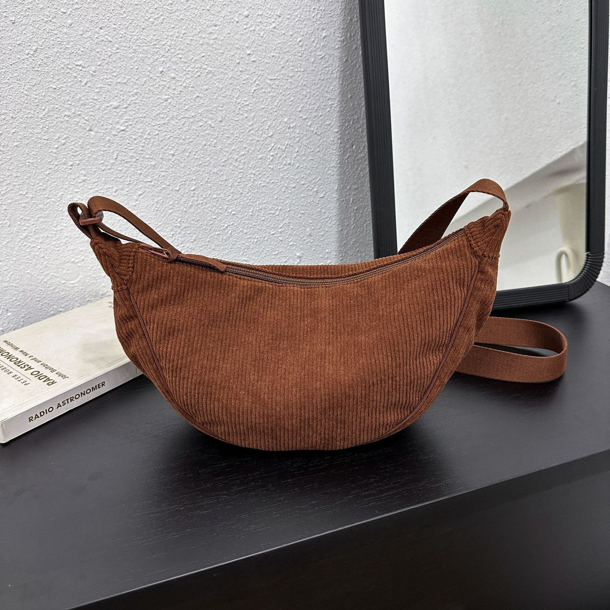 Corduroy Crescent Crossbody in Brown