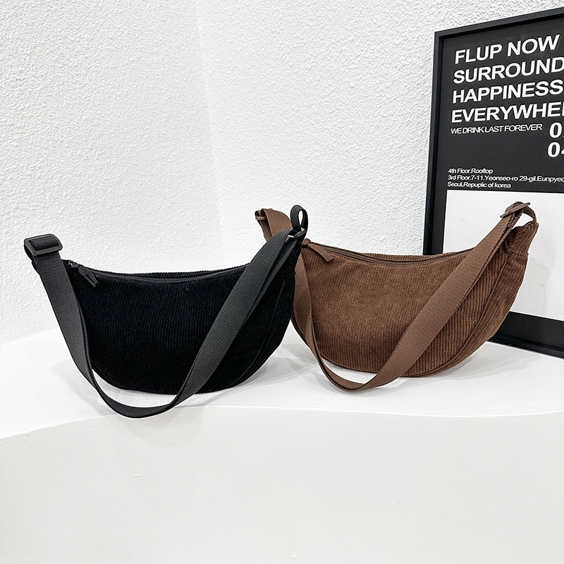 Corduroy Crescent Crossbody - shoulder bag detail