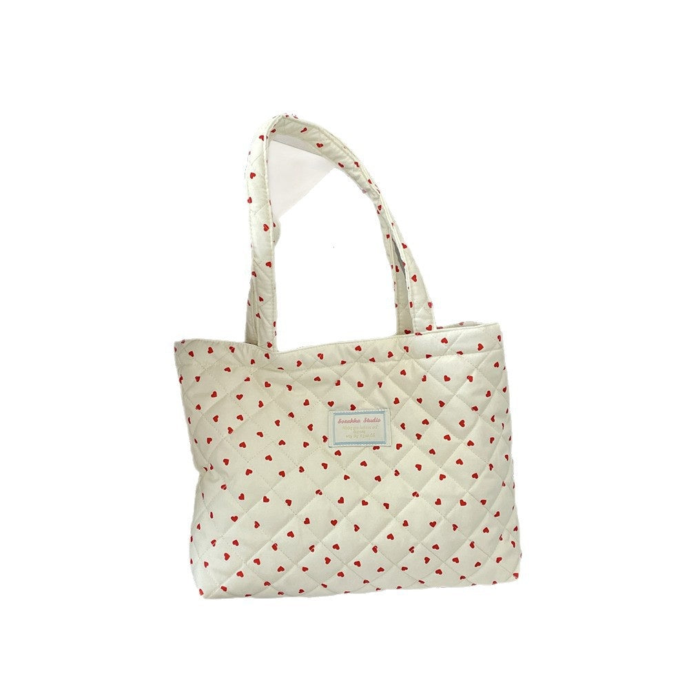 Sweetheart Pastel Quilted Tote — front view on light background