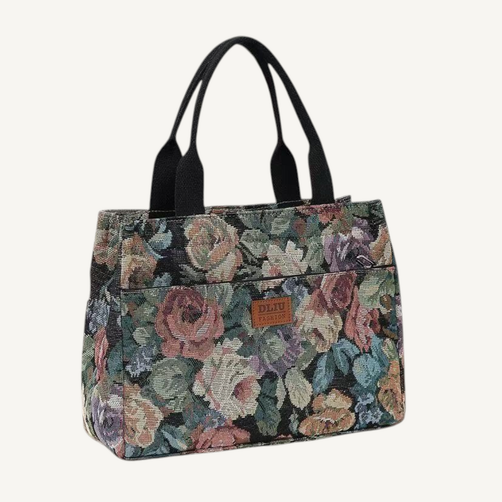 Painterly Rose Mini Tote — front view on light background