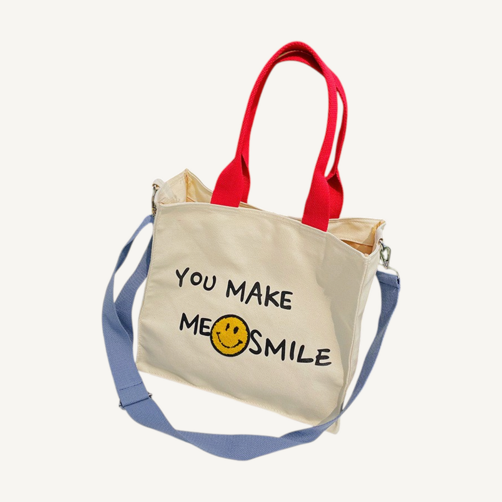 You Make Me Smile Canvas Tote — front view on light background