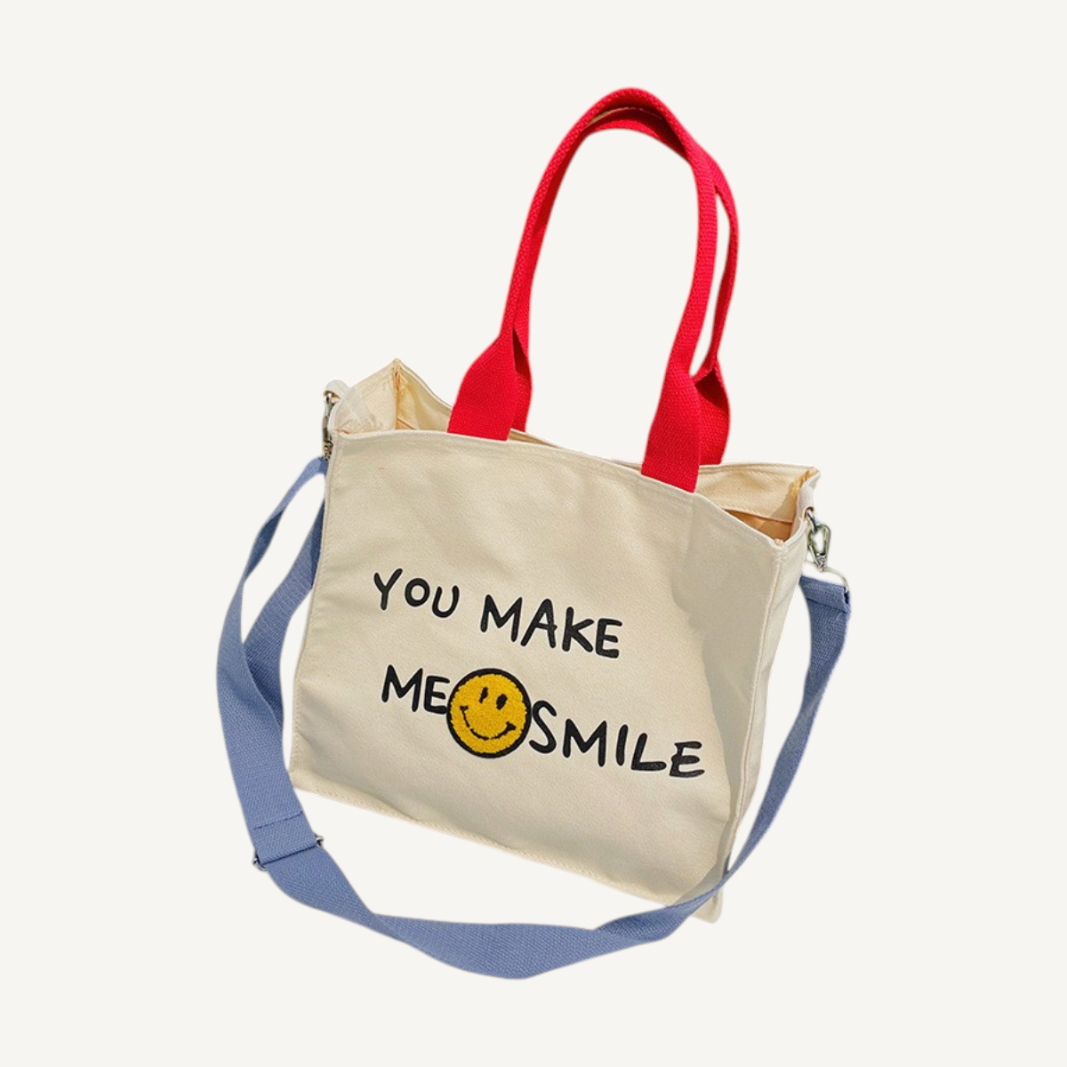 You Make Me Smile Canvas Tote — front view on light background