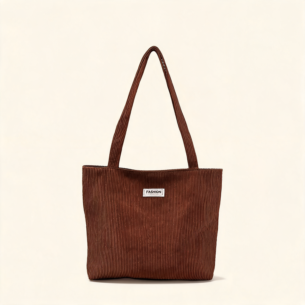 Everyday Ribbed Zip Tote — brown, full front view on light background