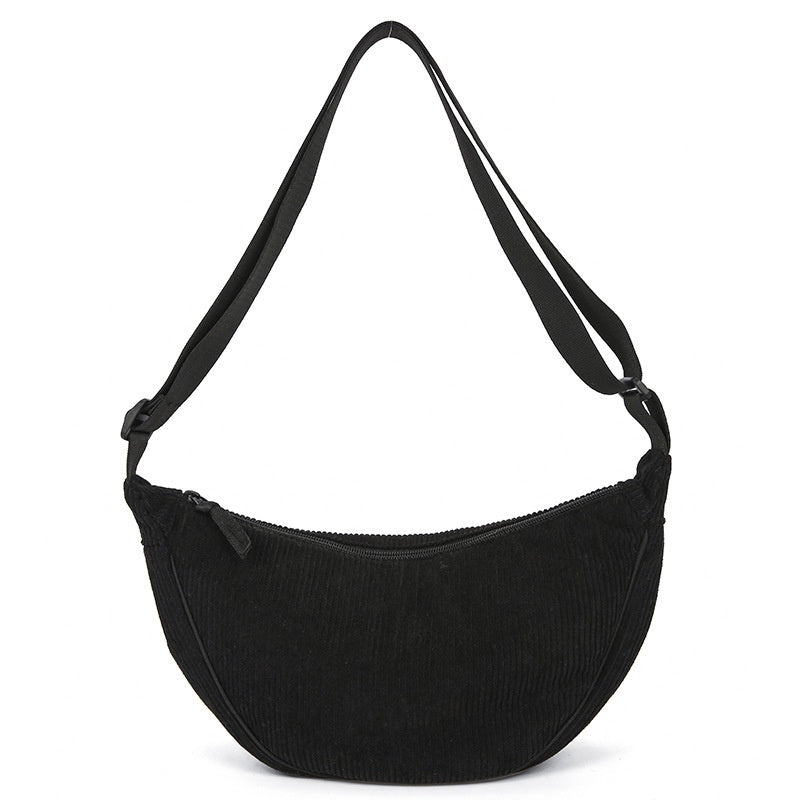 Corduroy Crescent Crossbody — front view on light background