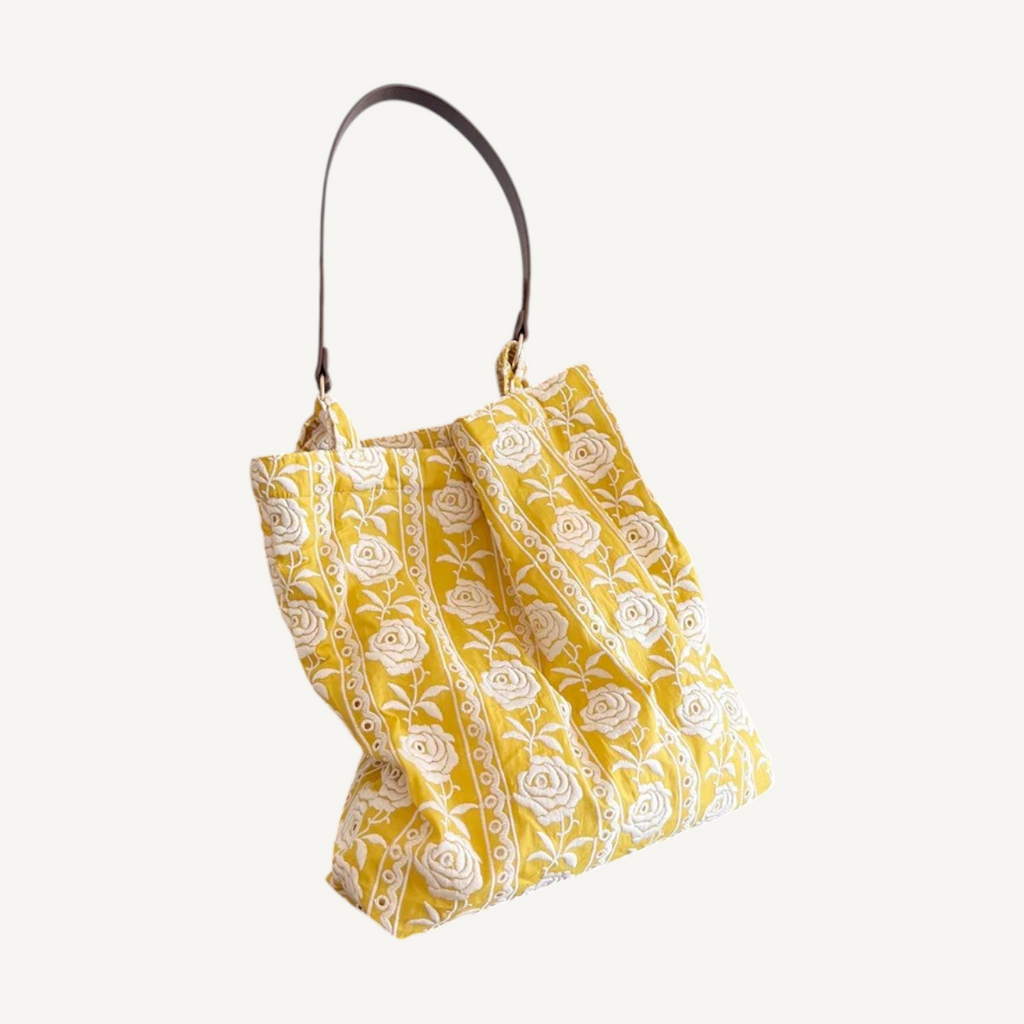 Golden Rose Embroidered Tote — full product on light background