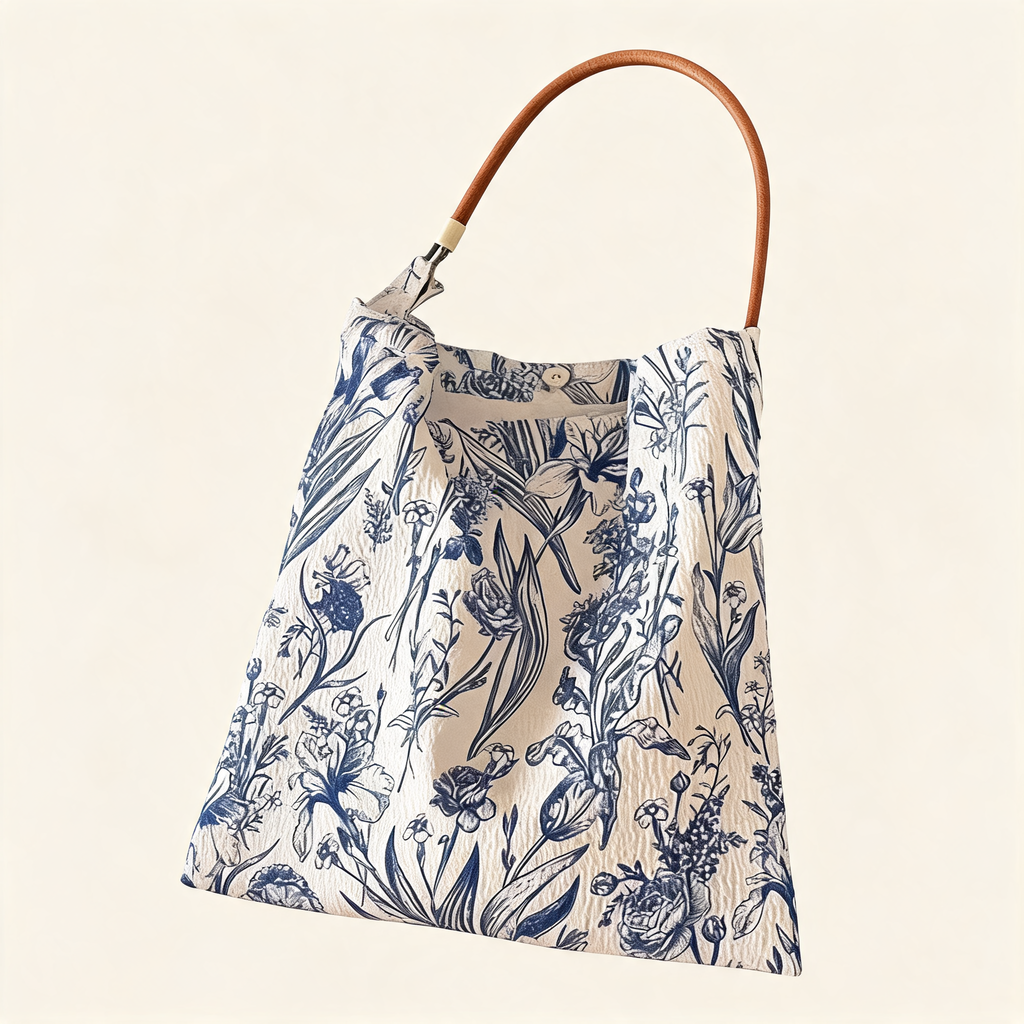 Porcelain Bloom Shoulder Bag — full front view on light background