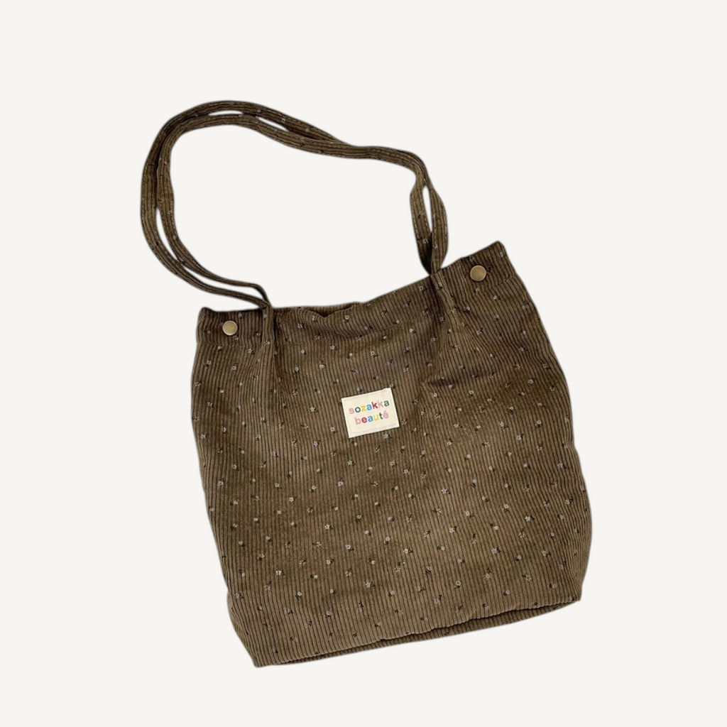 Coffee Wildflower Cord Tote — full product on light background