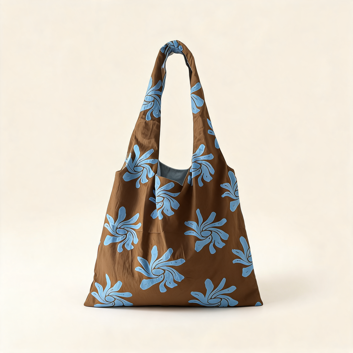 Autumn Orchid Hobo — brown with blue orchids, full front view