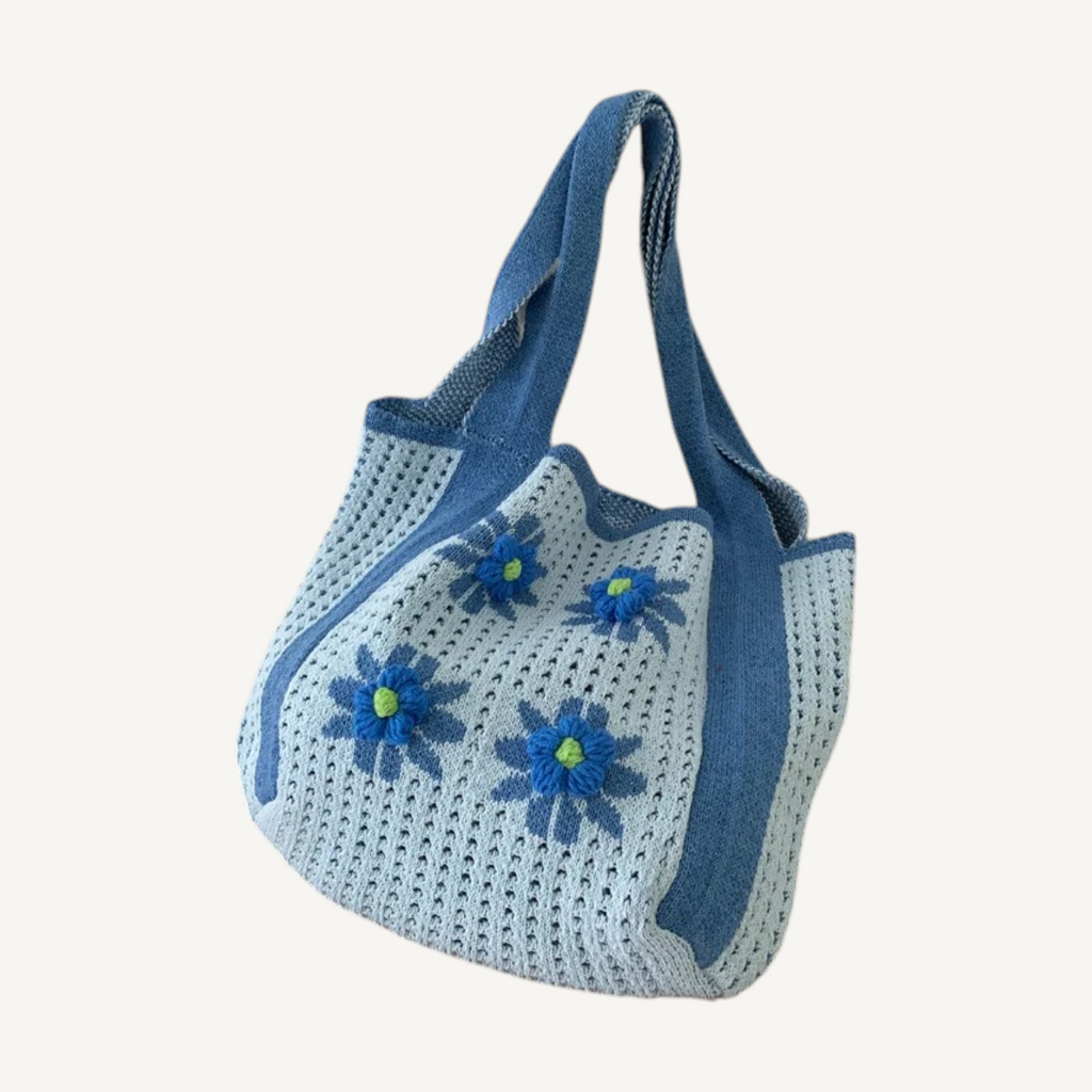 Daisy Knit Shoulder Bag — three-quarter view on light background