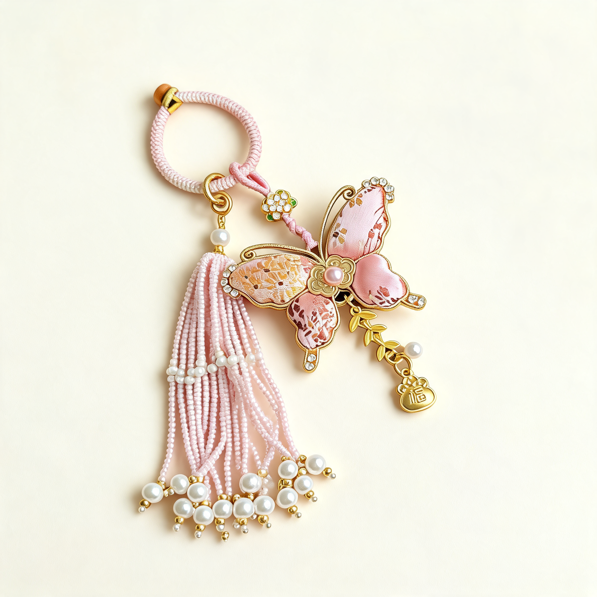 Butterfly Pearl Tassel Bag Charm — front product view | Mak&Malva gallery 1-3