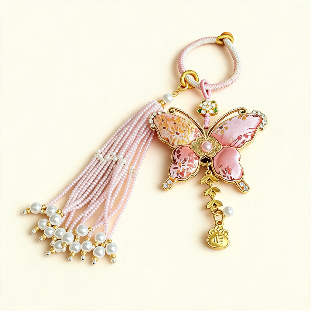Butterfly Pearl Tassel Bag Charm — three-quarter product view | Mak&Malva gallery 1-3