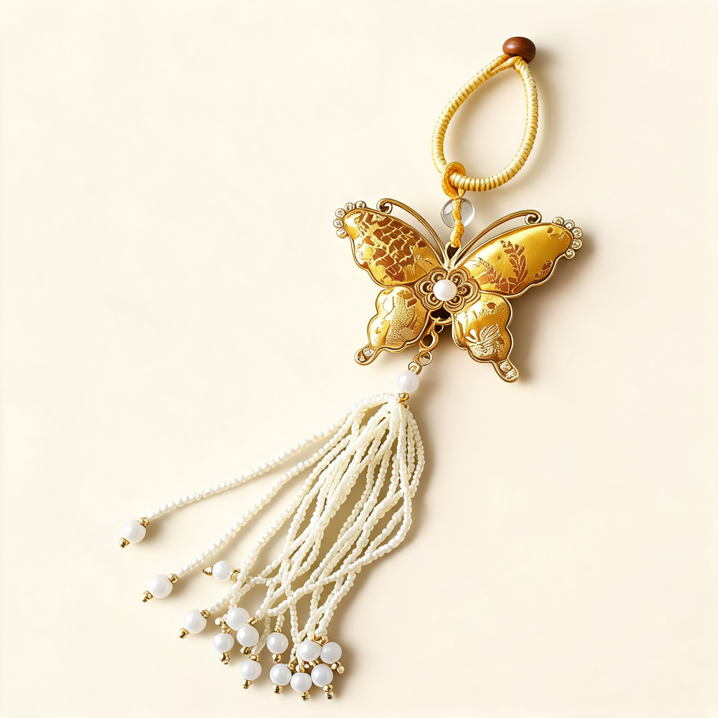 Brocade Butterfly Beaded Bag Charm — three-quarter product view | Mak&Malva gallery 1-3