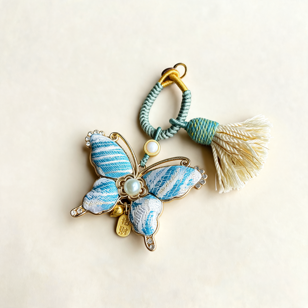 Brocade Butterfly Thread Tassel Charm — three-quarter product view | Mak&Malva gallery 1-3