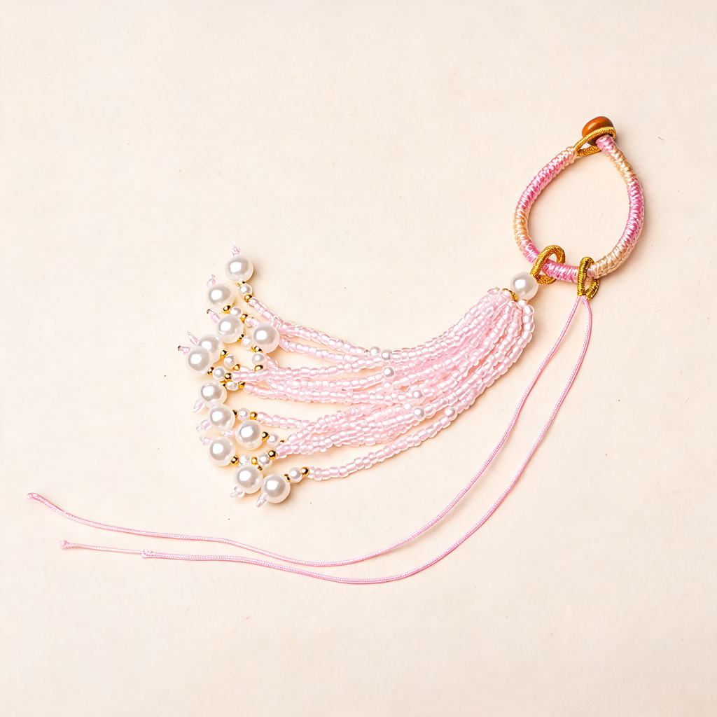 Knotted Bead Tassel Bag Charm — front product view | Mak&Malva gallery 1-3