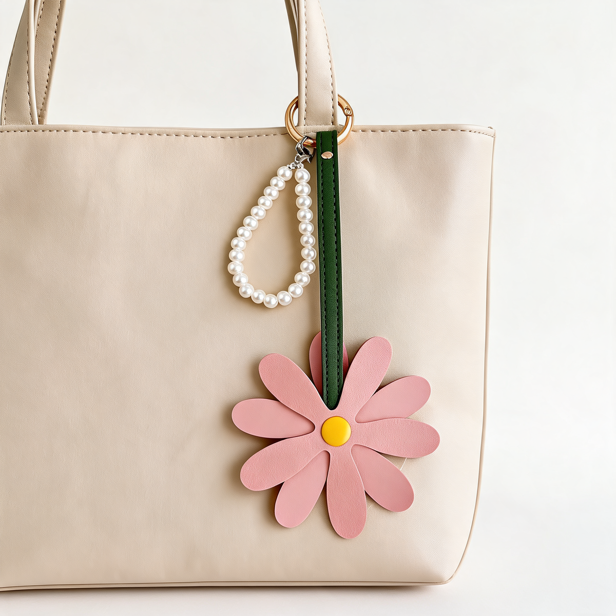 Daisy Pearl Loop Bag Charm — lifestyle styling | Mak&Malva gallery 1-3
