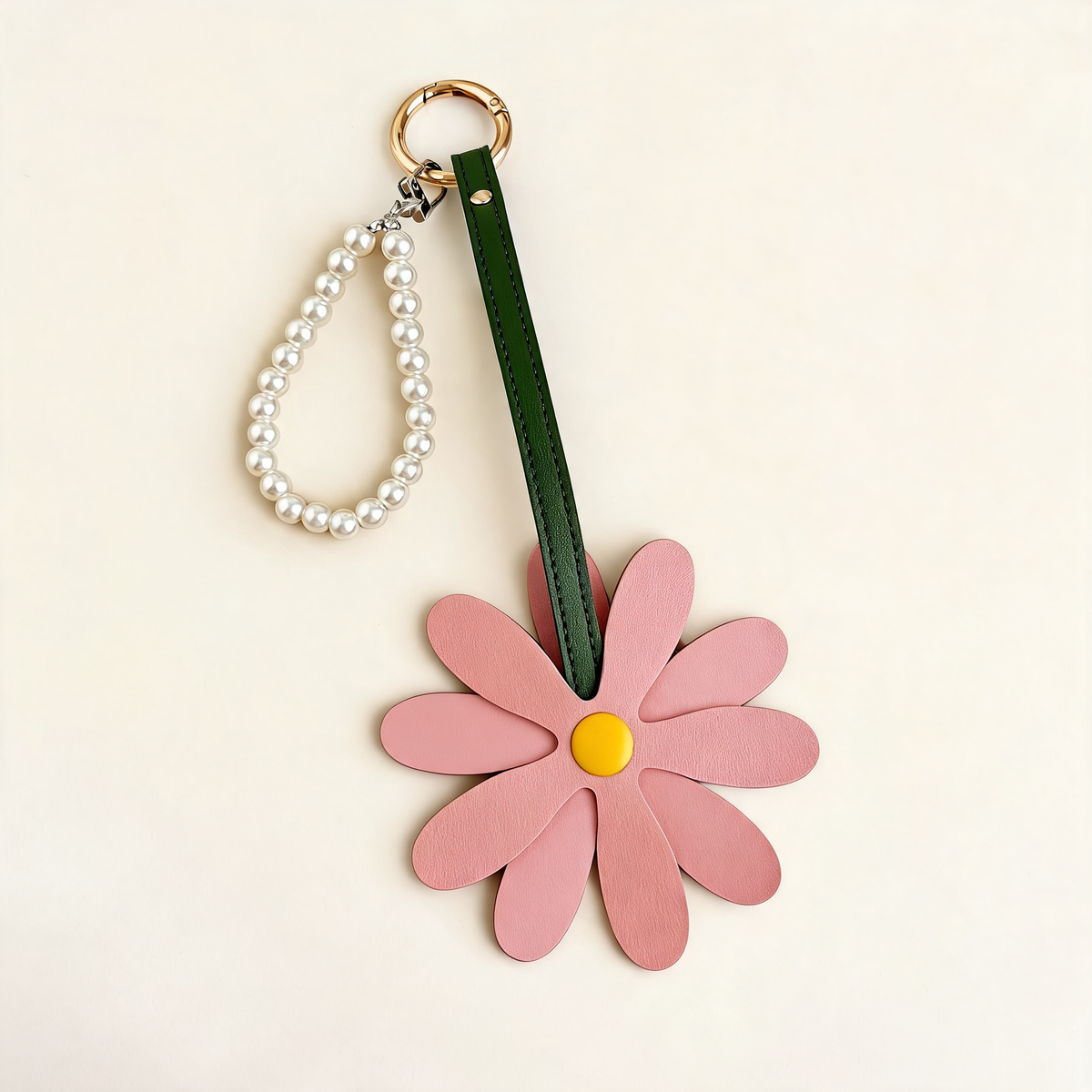 Daisy Pearl Loop Bag Charm — three-quarter product view | Mak&Malva gallery 1-3