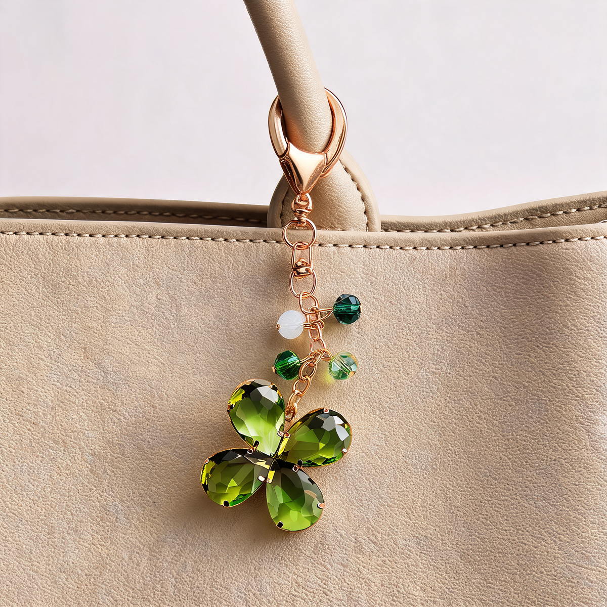 Faceted Clover Bag Charm — lifestyle styling | Mak&Malva gallery 1-3