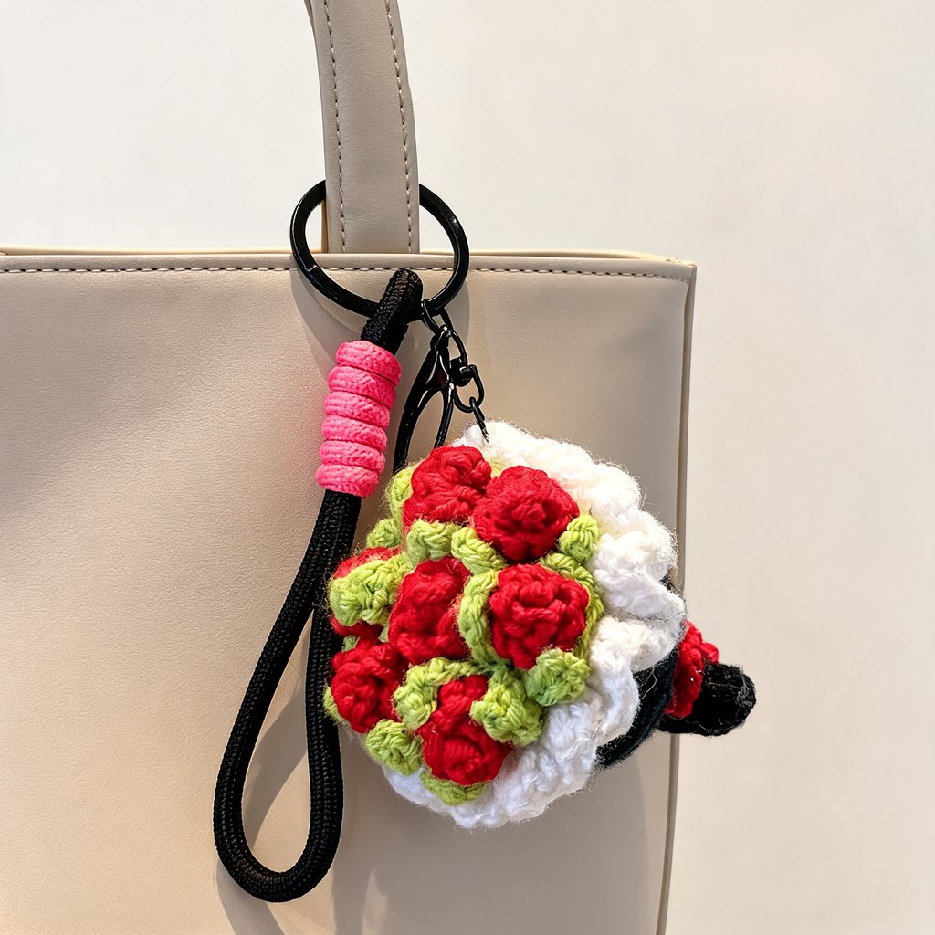 Mini Crochet Bouquet Bag Charm — lifestyle styling | Mak&Malva gallery 1-3