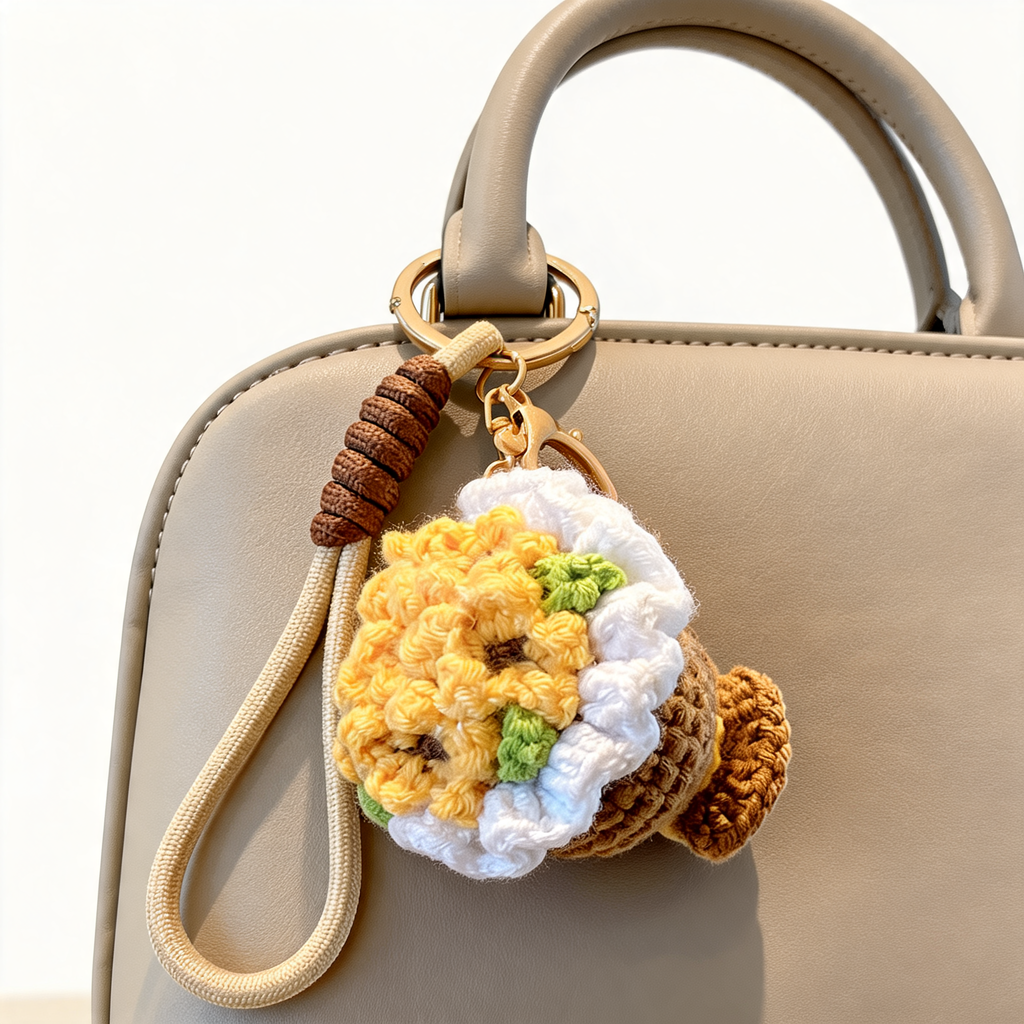 Crochet Sunflower Bouquet Charm — lifestyle styling | Mak&Malva gallery 1-3