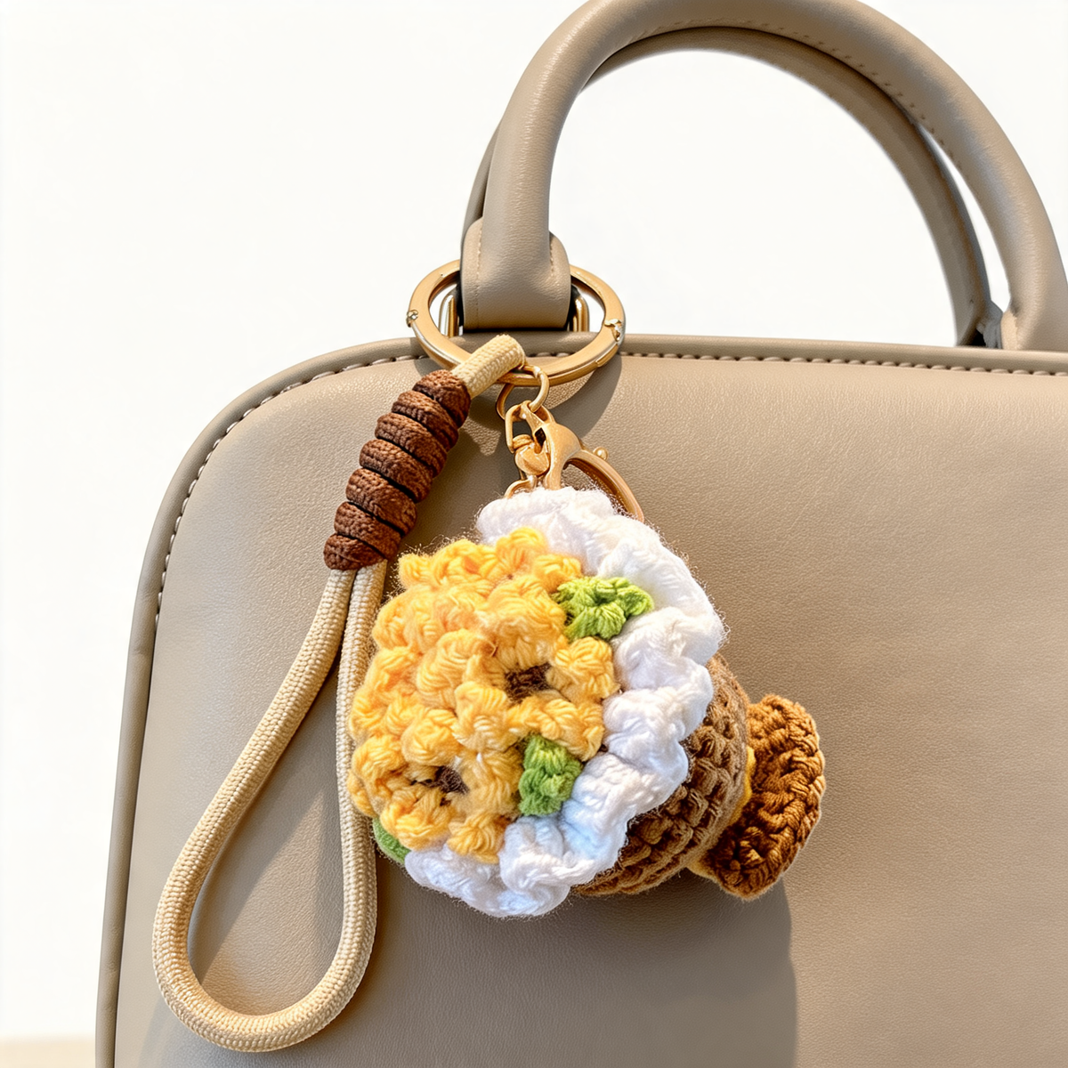 Crochet Sunflower Bouquet Charm — lifestyle styling | Mak&Malva gallery 1-3