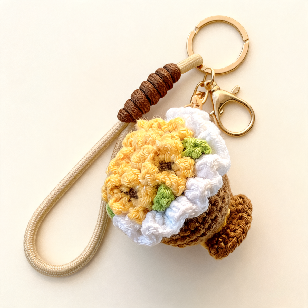 Crochet Sunflower Bouquet Charm — three-quarter product view | Mak&Malva gallery 1-3