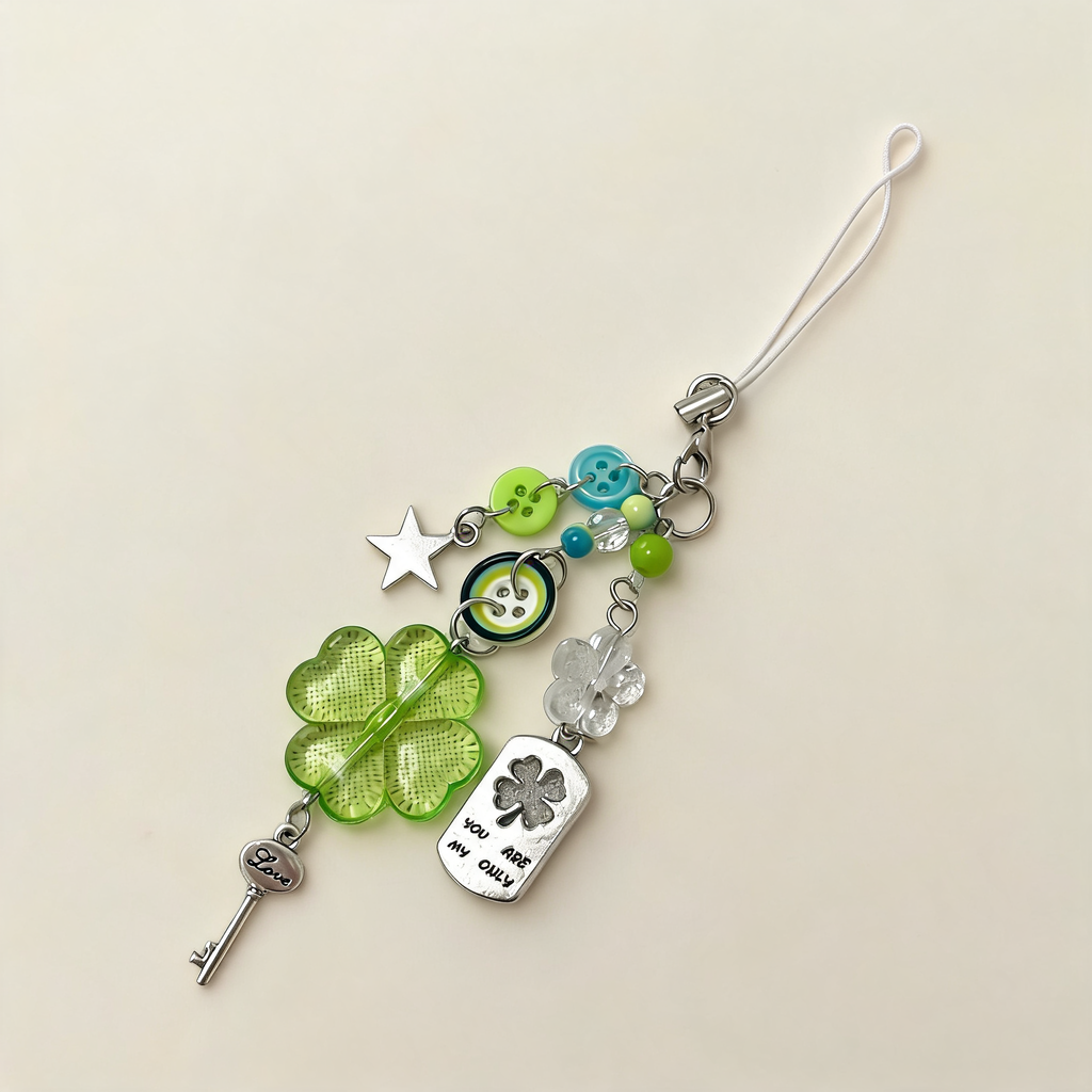 Clover Bead Chain Bag Charm — front product view | Mak&Malva gallery 1-3