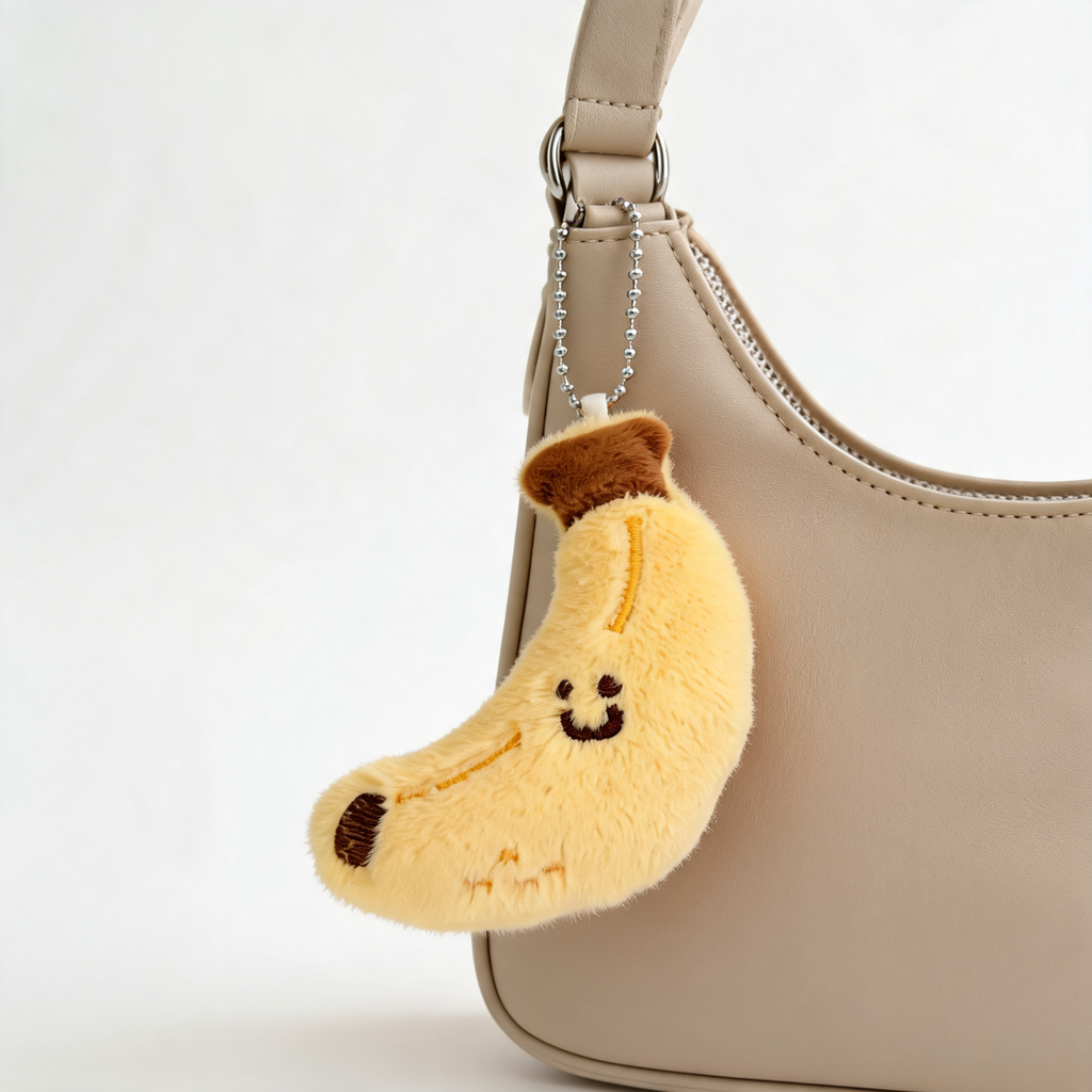 Little Banana Plush Bag Charm — lifestyle styling | Mak&Malva gallery 1-3
