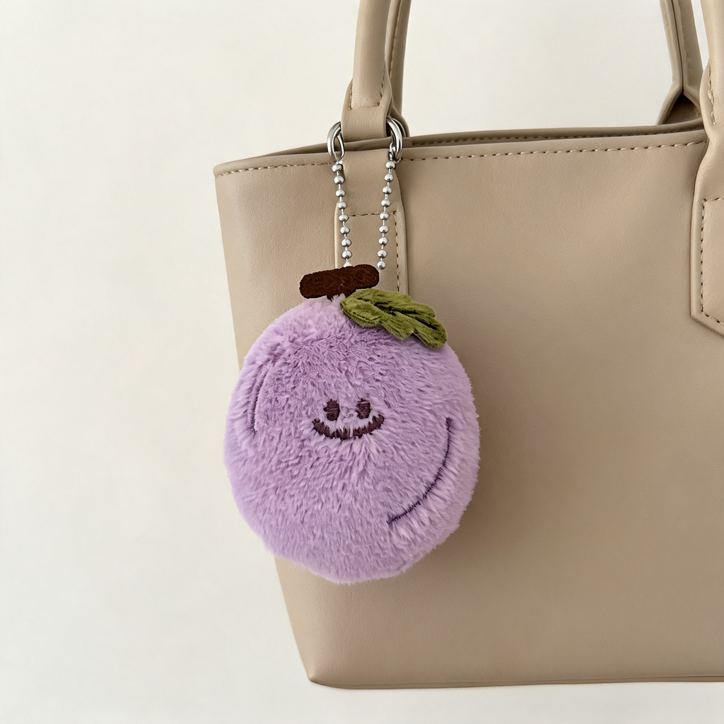 Little Grape Plush Bag Charm — lifestyle styling | Mak&Malva gallery 1-3