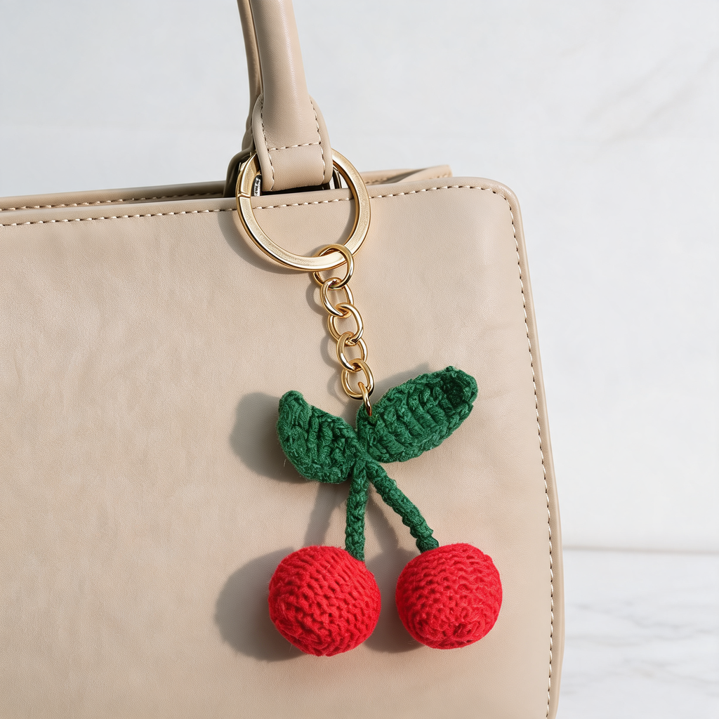 Crochet Berry Bag Charm — lifestyle styling | Mak&Malva gallery 1-3