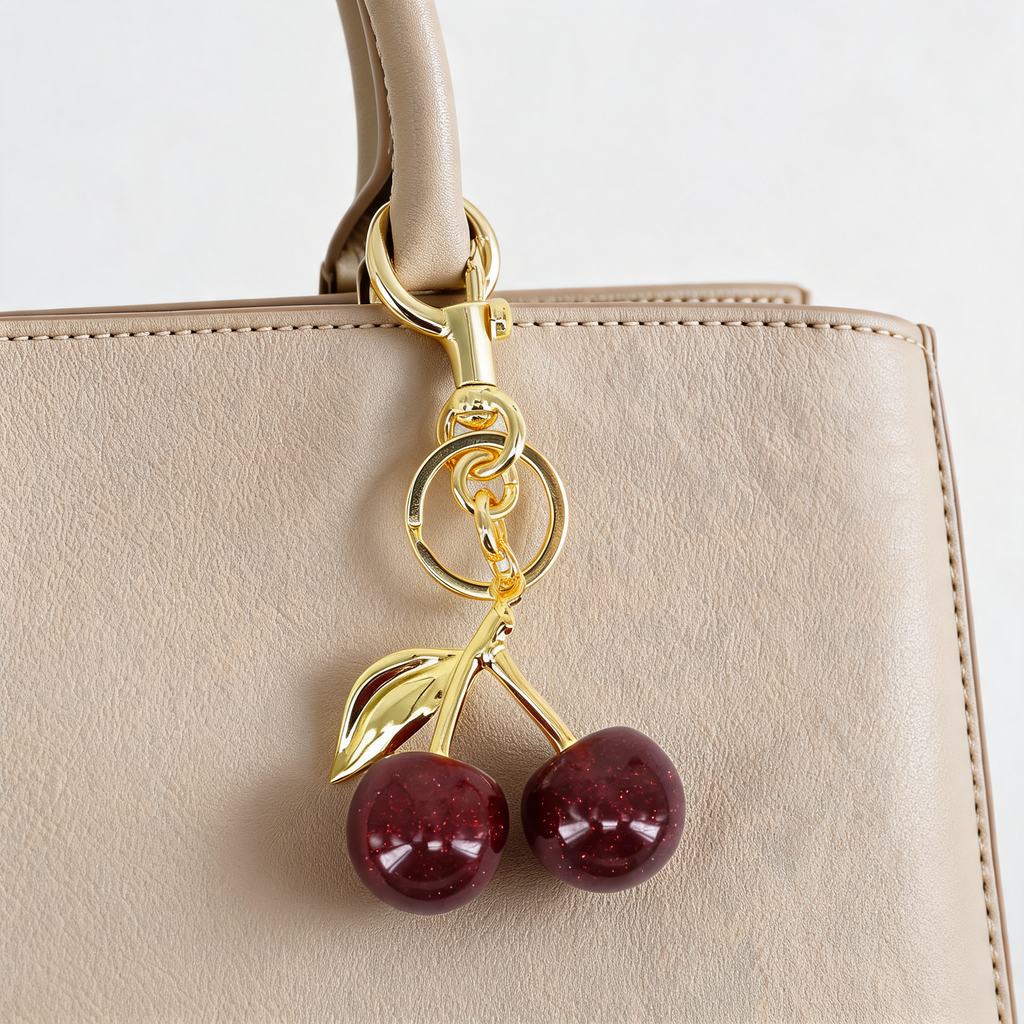 Glossy Cherry Bag Charm — lifestyle styling | Mak&Malva gallery 1-3