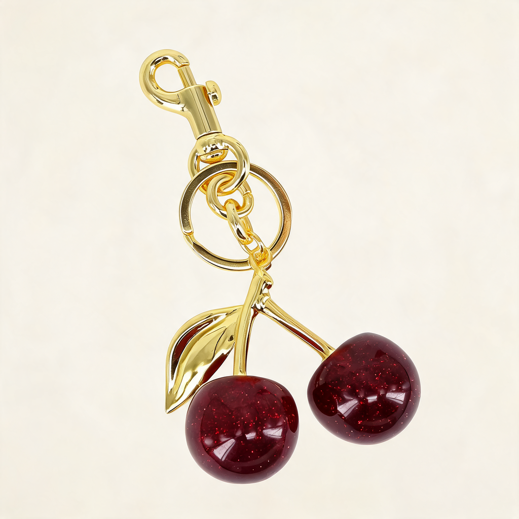 Glossy Cherry Bag Charm — three-quarter product view | Mak&Malva gallery 1-3