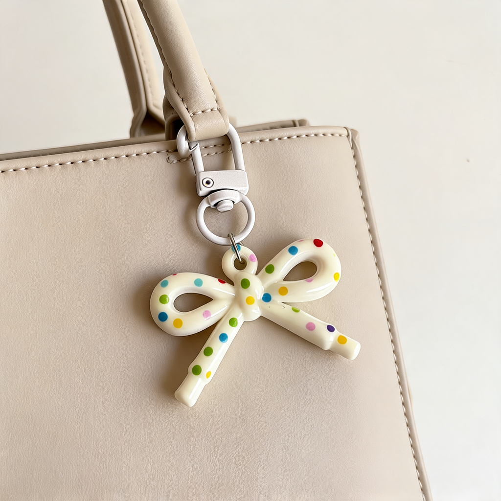 Polka Dot Bow Bag Charm — lifestyle styling | Mak&Malva gallery 1-3