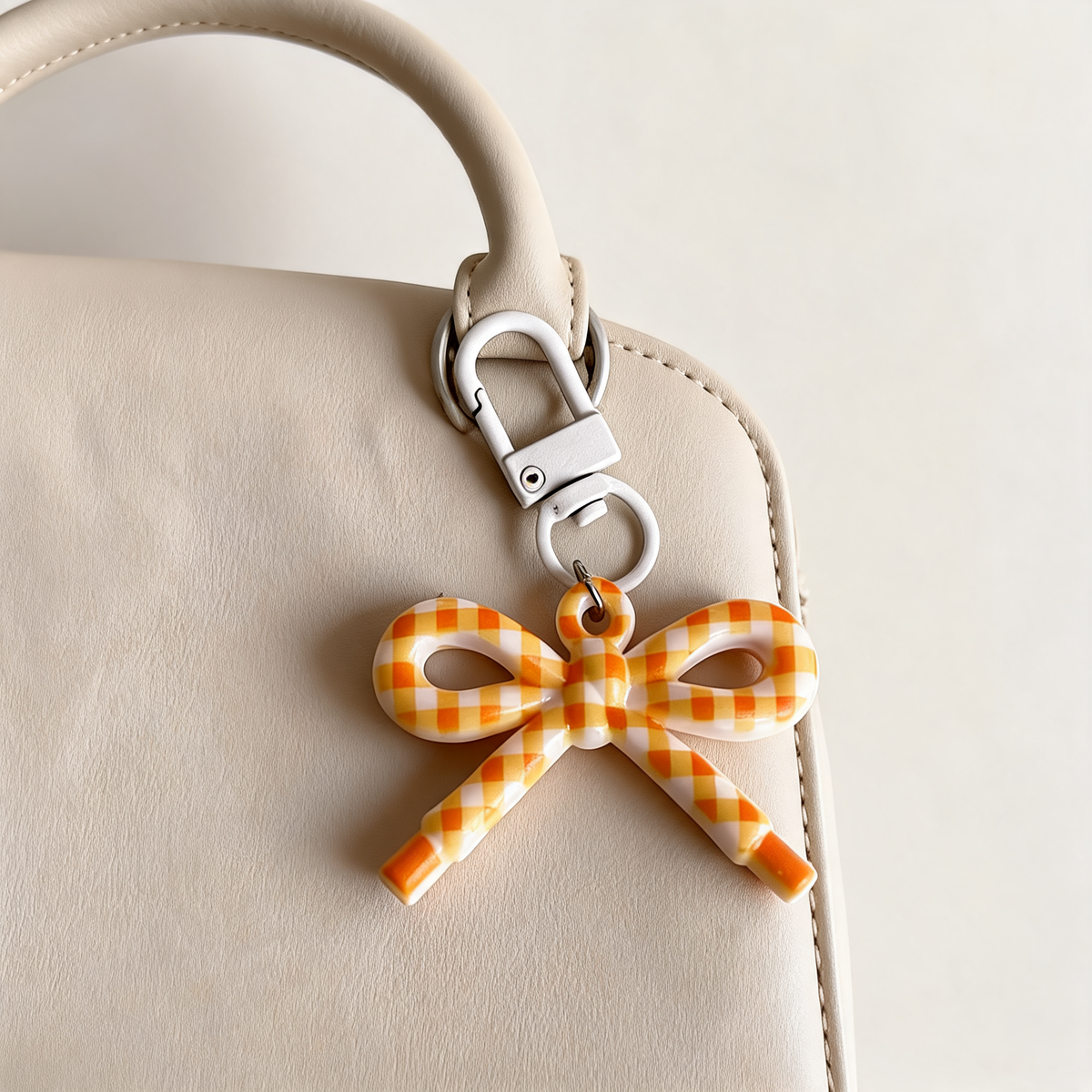 Gingham Bow Bag Charm — lifestyle styling | Mak&Malva gallery 1-3